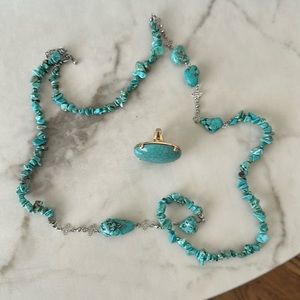 Necklace and ring size 6 bundle in teal